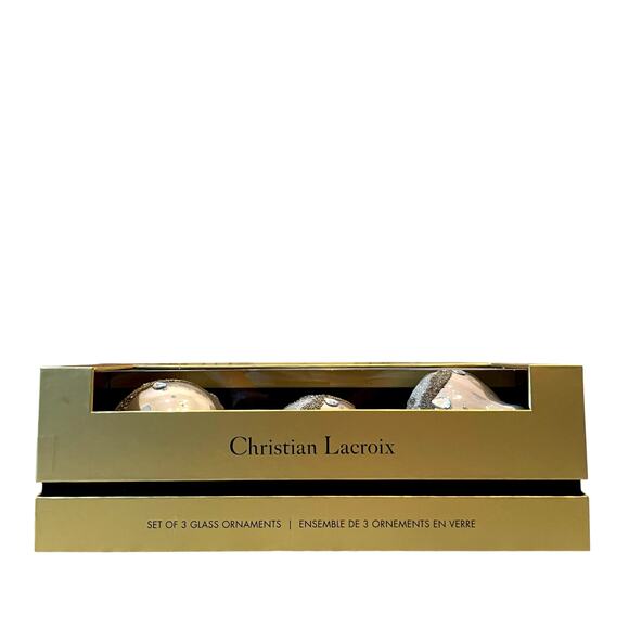 Christian Lacroix Beaded Glass Ornament Set of 3 Iridescent Pink & Gold NEW - Picture 4 of 16